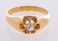A single stone diamond set ring, displaying an old mine cut diamond