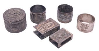 Mixed Chinese silver, to include two Chinese silver napkin rings,