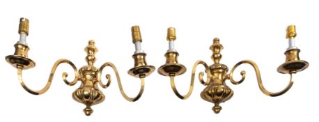 A pair of brass three light-wall appliqu