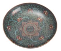 A Japanese cloisonné saucer dish, decora