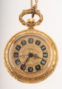 A modern gold-plated pocket watch the engraved dial with white Roman numerals to white plaques,