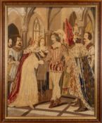 A woolwork embroidered picture of courti