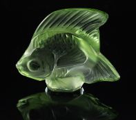 Three Lalique Cristal Poisson in light green, dark green and blue, 5.