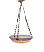 A mottled coloured glass dish light, by Muller Freres, Luneville,