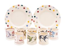 A group of Emma Bridgewater ceramics comprising fourteen polka dot dinner plates with matching cup