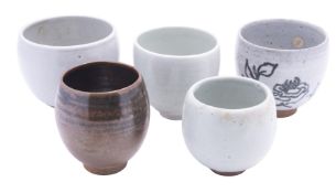 Brian Paul Bearne [1937 - 2000] five stoneware Yunomi variously glazed and decorated,