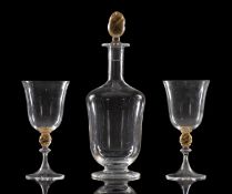 Nason & Moretti Murano a clear glass decanter and eight goblets the knops and stopper with gilt