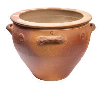 *Svend Bayer [b 1946] a large wood fired stoneware jardiniere of circular form the incised and