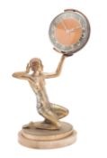 A Continental cold painted metal figural desk timepiece in Art Deco style,