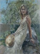 * Peter Mallison (British 1943-2025) - Sophie in a shaded garden - Oil on canvas - Signed lower