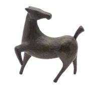 A patinated bronze model of a horse, modern; of stylised form,