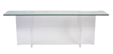 A perspex and glass 'Cruciform' side table by Carew Jones, modern.