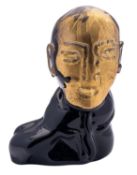 Luigi Benzoni [b 1956] 'Abbandono' a Murano black glass sculpture of a head and shoulders bust with
