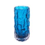 A Whitefriars Bark vase in Kingfisher Blue after a design by Geoffrey Baxter, 15cm high.