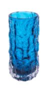 A Whitefriars Bark vase in Kingfisher Blue after a design by Geoffrey Baxter, 15cm high.