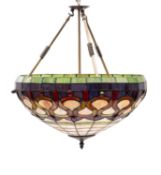 A leaded glass ceiling light in the manner of Tiffany,