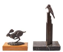 Paul Jenkins (British, b.1949), a patinated bronze model of a running hare;