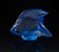 Three Lalique Cristal Poisson in light blue, dark blue and turquoise,
