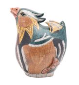 Jenny Hale [Contemporary] a raku fired Mandarin duck, under bright colours,