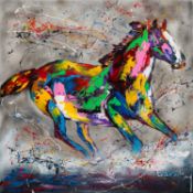 Henry Escobar (Contemporary) - 'Au Galop' or 'Galloping' study of a horse at gallop - Acrylic on
