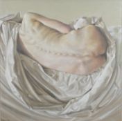 * Peter Mallison (British 1943-2025) - Figure on a white sheet - Oil on canvas - Signed lower