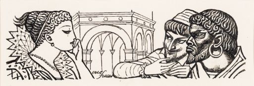 Eric George Fraser (British, 1902-1983) - Othello, Iago and Desdemona - Pen and ink - 6 x 17cm,