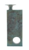 A Modernist stoneware vase of rectangular slab built form with basal piercing and flared neck under