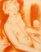 20th Century school - Nude study - Sanguine - Indistinctly signed and dated '28 (?) lower right -
