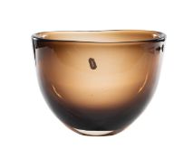 A Whitefriars cinnamon oval vase after a design by Tom Hill, 17.5cm high, paper label.