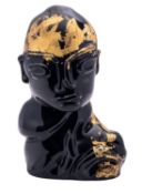Luigi Benzoni [b 1956] 'Abbandono' a Murano black glass sculpture of a head and shoulders bust with
