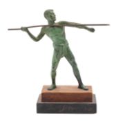 A Continental verdigris patinated metal model of a warrior or an athlete,