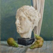 * Peter Mallison (British 1943 - 2025) - Statue with pears - Oil on canvas - Signed lower left