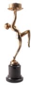 A Continental plated metal figural table lamp, circa early 1930s; modelled as a female nude,