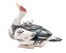 Wemyss Ware Exon Art Pottery tureen, cover and liner in the form of a Muscovy duck,