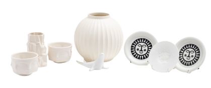 A group of modern ceramics comprising a pair of Johnathan Adler Dora Maar Muse bowls,