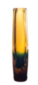 Skrdlovice 'Olympia' cylinder vase by Vladimir Jelinek the amber body with partial green casing and