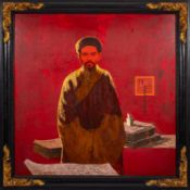 Bui Huu Hung (Vietnamese, b1957) - 'The Mandarin 3' - Lacquer on wood - 120 x 120.5cm, 142 x 142.