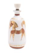 Fratelli Fanciullacci a pottery table lamp of bottle shaped form incised with a stylised golden