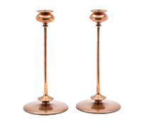 Robert Riddle Jarvie; a pair of 'Beta' copper alloy candlesticks,