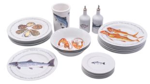 A part service of Jersey pottery decorated with marine life after designs by Richard Bramble,