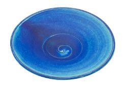 Emily Myers [Contemporary] a stoneware shallow dish with incised central spiral under a matt blue