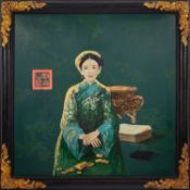 Bui Huu Hung (Vietnamese, b1957) - 'The Princess' - Lacquer on wood - 120 x 120.5cm, 143.5 x 143.