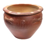 *Svend Bayer [b 1946] a large wood fired stoneware jardiniere of circular form the incised and