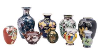 Eight mixed silver overlay porcelain and glass vases and similar items three by Friedrich Spahr,
