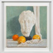 * Peter Mallison (British 1943 - 2025) - Statue with oranges - Oil on canvas - Signed lower left