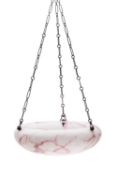A coloured glass ceiling light shade,
