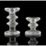 Six pieces of contemporary glass comprising two Iitalla Festivo candlesticks after a design by Timo