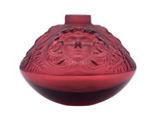 A Lalique Cristal Rouge Psyche flacon, 9cm diameter, diamond point marks.