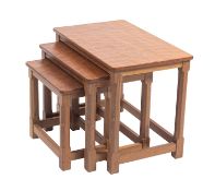 Workshop of Robert Mouseman Thompson (1876-1955): A nest of three carved oak occasional tables.