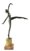 A painted metal model of a dancing girl, in Art Deco style,